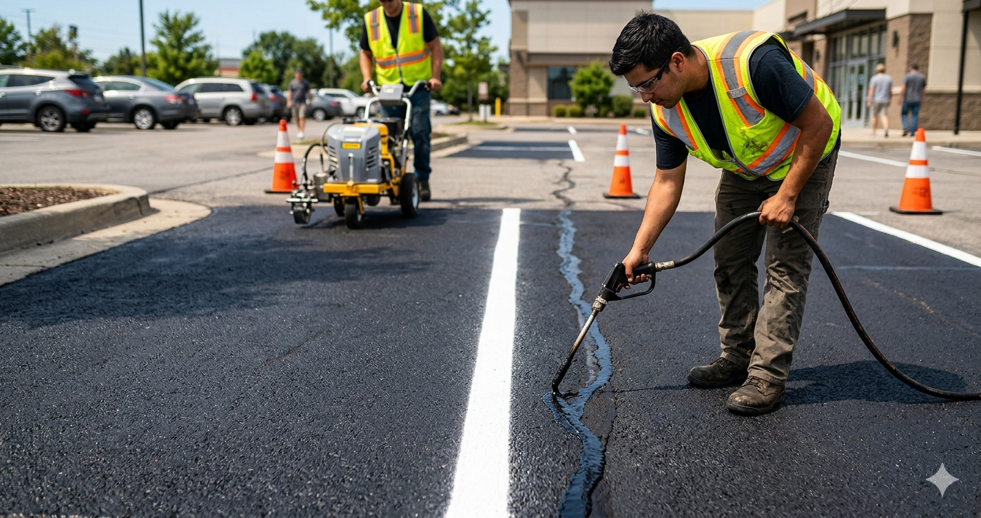 Parking Lot Pavement Maintenance: Crack Sealing, Sealcoating, and Repaving on a Budget